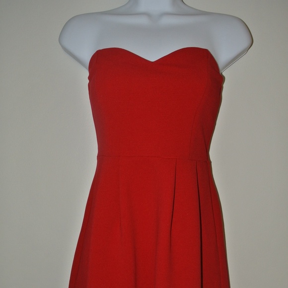 red strapless skater dress